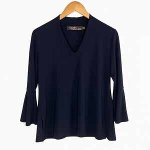 Sympli for Evelyn & Arthur Navy Blue V-Neck Bell Sleeve Blouse Top Size 8